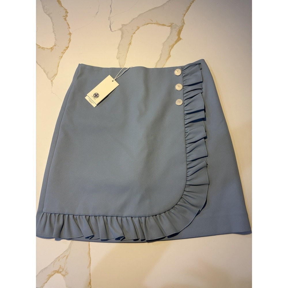 NWT Tory Burch Tech Twill Ruffle Golf Skirt Blue Size 2 Designer Athletic Skirt